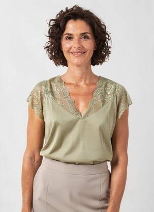 Top tissage jersey manches courtes vert MARBLE femme