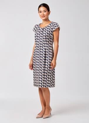 Robe mi-longue imprimé fantaisie manches longues bleu BETTY BARCLAY femme