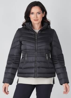 Doudoune manches longues a capuche noir MARBLE femme