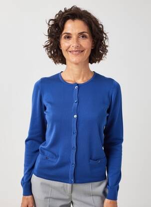 Gilet manches longues col rond bleu PAUPORTÉ femme