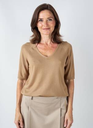 Pull coupe droite manches courtes beige FRANK WALDER femme