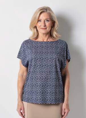 Top imprimé fantaisie manches courtes bleu MARBLE femme
