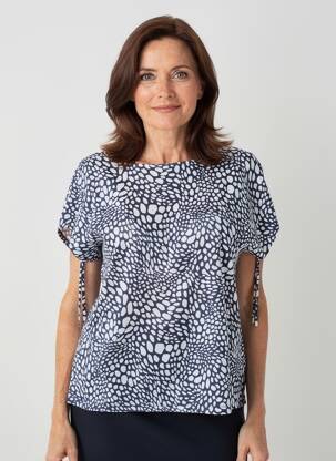 Top imprimé fantaisie manches courtes bleu MARBLE femme