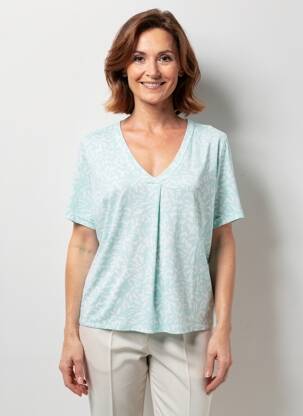 Top imprimé fantaisie manches courtes bleu MARBLE femme