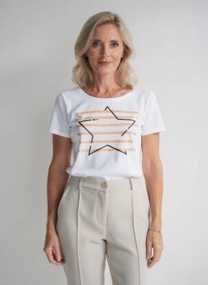 T-shirt coupe droite manches courtes blanc MARBLE femme