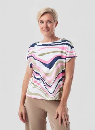 Top imprimé fantaisie manches courtes bleu MARBLE femme