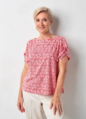 Top imprimé fantaisie manches courtes rouge MARBLE femme