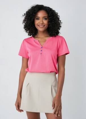 T-shirt col v manches courtes rose IL GRANCHIO femme