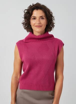 Pull col roulé coupe cintrée sans manche violet MARBLE femme
