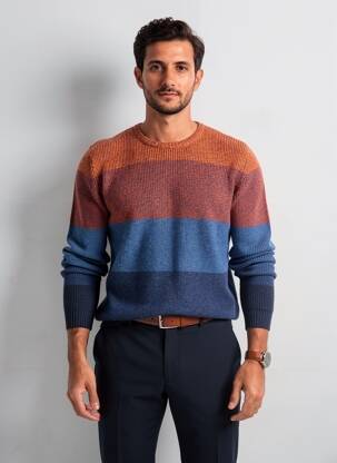 Pull stretch manches longues bleu CASAMODA homme