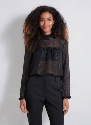 Blouse fermeture boutonnée au dos manches longues noir LA PETITE FRANCAISE femme