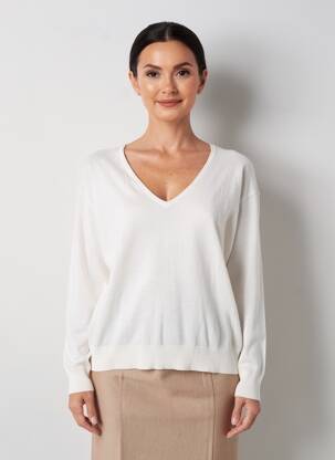Pull col v manches longues blanc MARKUP femme