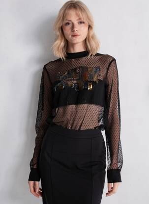 Top coupe cintrée manches longues noir NÜ femme