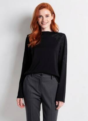 Pull coupe cintrée manches longues noir NÜ femme