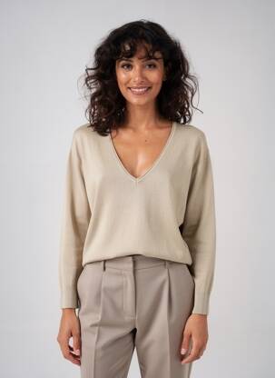 Pull col v manches longues beige MARKUP femme