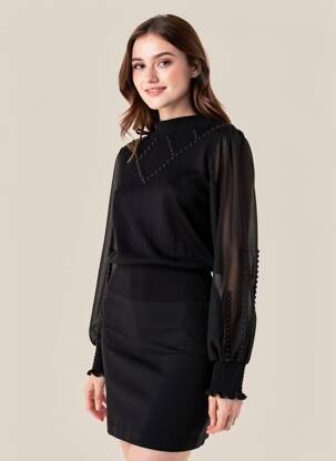 Pull stretch manches longues noir NÜ femme