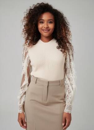 Pull coupe cintrée manches longues beige NÜ femme