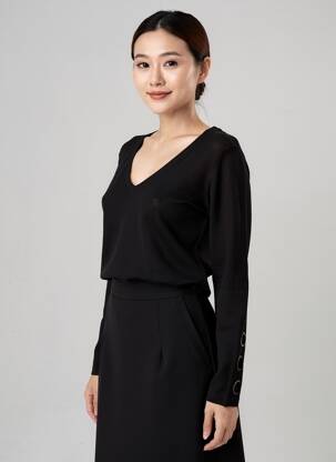 Pull coupe cintrée manches longues noir LEO & UGO femme