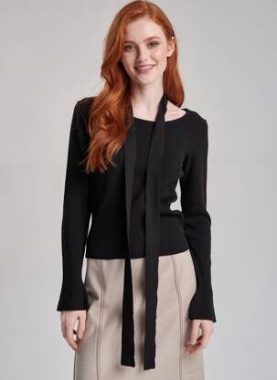 Gilet manches longues col rond noir GAUDI femme