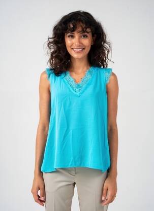 Top coupe fluide sans manche bleu TINTA femme