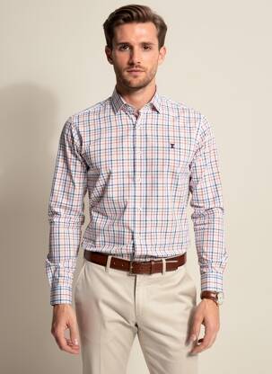 Chemise manches courtes imprimé carreaux blanc OLYMP homme