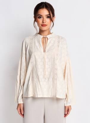 Blouse légère et transparente manches longues beige BELAIR femme