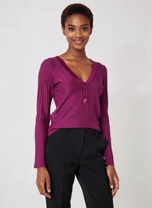 Pull col v manches longues violet ARTIGLI femme