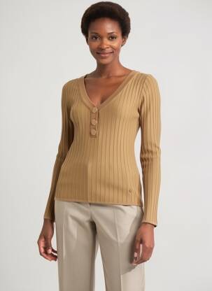 Pull col v manches longues beige ARTIGLI femme