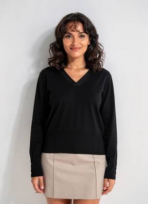 Pull col v manches longues noir MARKUP femme