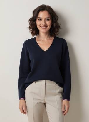 Pull coupe cintrée manches longues bleu BERTHE AUX GRANDS PIEDS femme