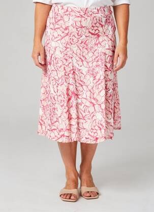 Jupe mi-longue taille élastique rose FRANK WALDER femme