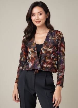 Gilet manches longues col v noir POISSONS BLANCS femme