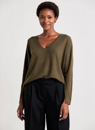Pull col v manches longues vert OUI femme