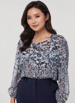 Blouse imprimé fantaisie manches longues bleu BAGORAZ femme