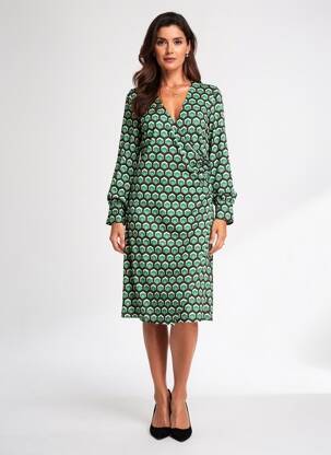 Robe mi-longue manches longues manches longues vert OUI femme