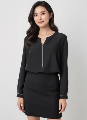 Blouse col rond manches longues noir GUY DUBOUIS femme