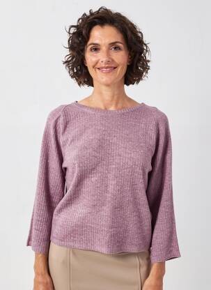 Pull tissage chiné manches longues violet POISSONS BLANCS femme