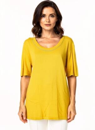 Pull tunique stretch manches courtes jaune FUEGOLITA femme