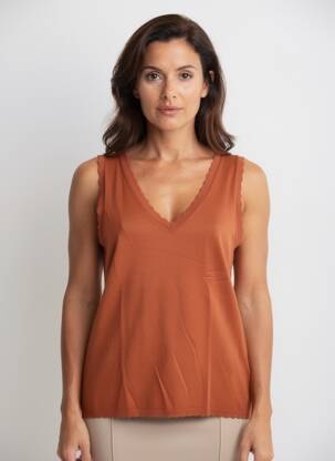 Top stretch sans manche marron OUI femme