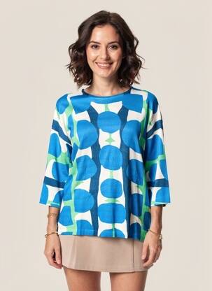 Pull stretch manches longues bleu ANNA & GABRI femme