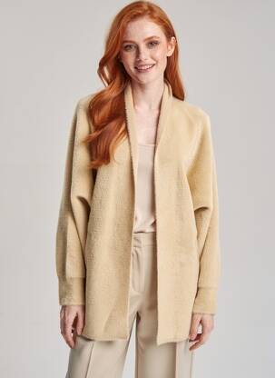Gilet manches longues col v beige MINKA DESIGN femme