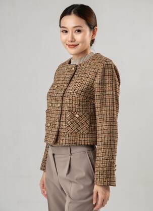 Manteau court coupe droite sans capuche beige OUI femme