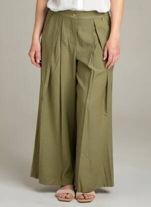 Pantalon flare fermeture zippée sous rabat boutonné vert DIXIE femme