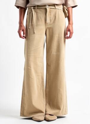 Pantalon flare fermeture zippée sous rabat boutonné beige DIXIE femme