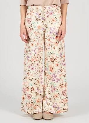 Pantalon flare fermeture zippée sous rabat boutonné beige PLEASE femme