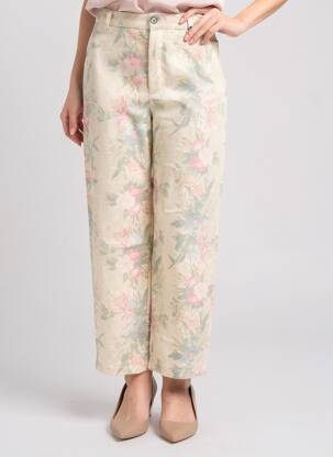 Pantalon droit fermeture zippée sous rabat boutonné beige DIXIE femme
