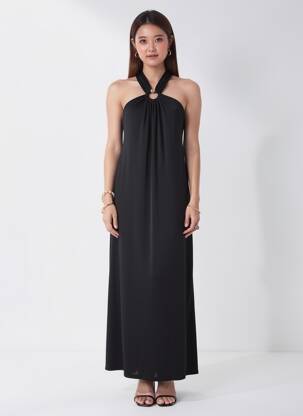 Robe longue fines bretelles fines bretelles noir IMPERIAL femme