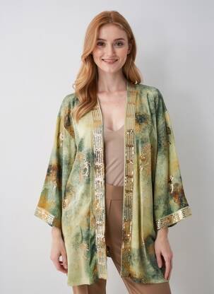 Veste kimono col v vert DIXIE femme