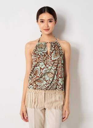 Top imprimé fantaisie fines bretelles bleu DIXIE femme