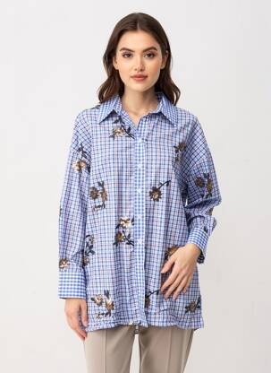 Chemisier imprimé fantaisie manches longues bleu DIXIE femme